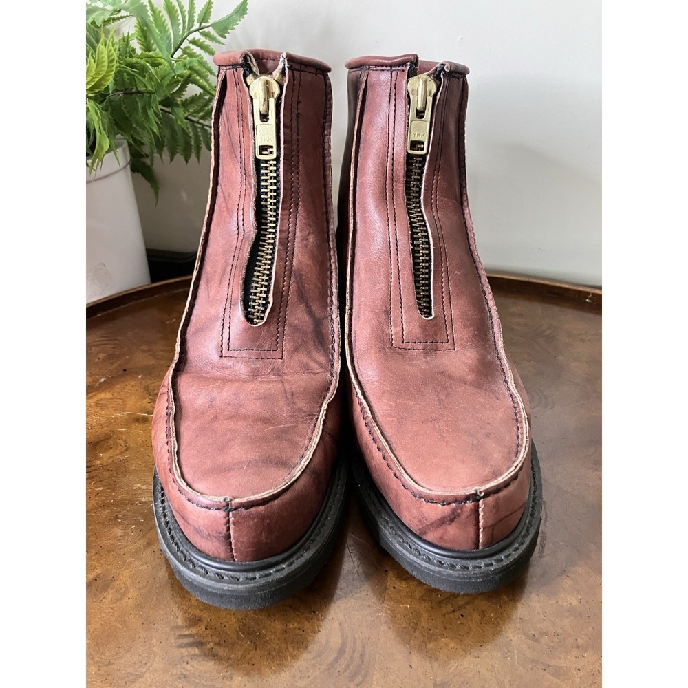 VTG Double H Brown Leather Stadium Boots  Zipper Size 10.5 DM5334 USA